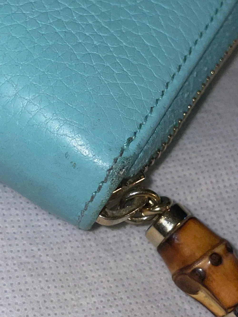 GUCCI BAMBOO TASSEL ZIP AROUND GREEN LEATHER CONTINENTAL LONG  WALLET - Picture 13 of 14